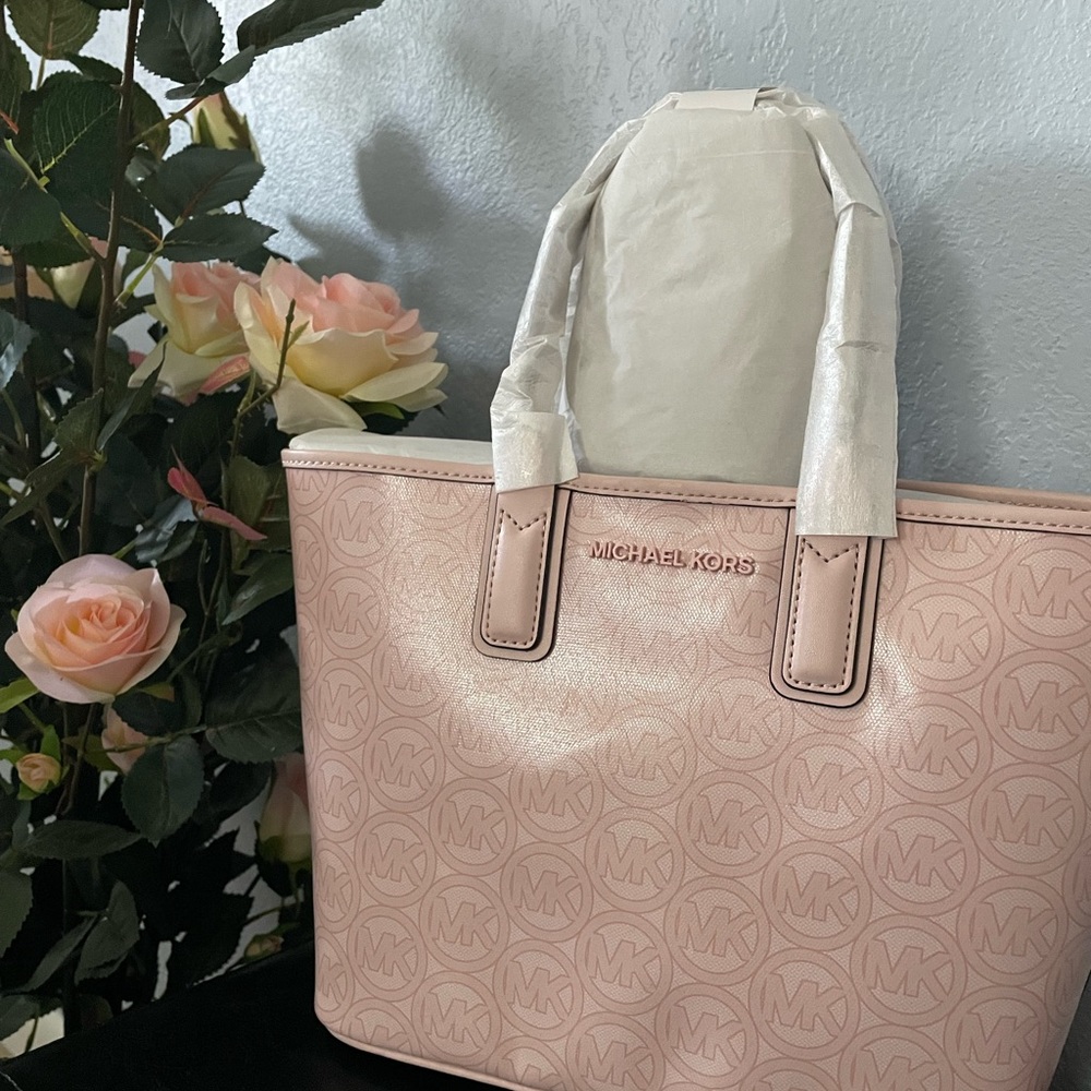 Michael Michael Kors Jodie Small Logo Jacquard Tote Bag - Powder Blush - Picture 5 of 5